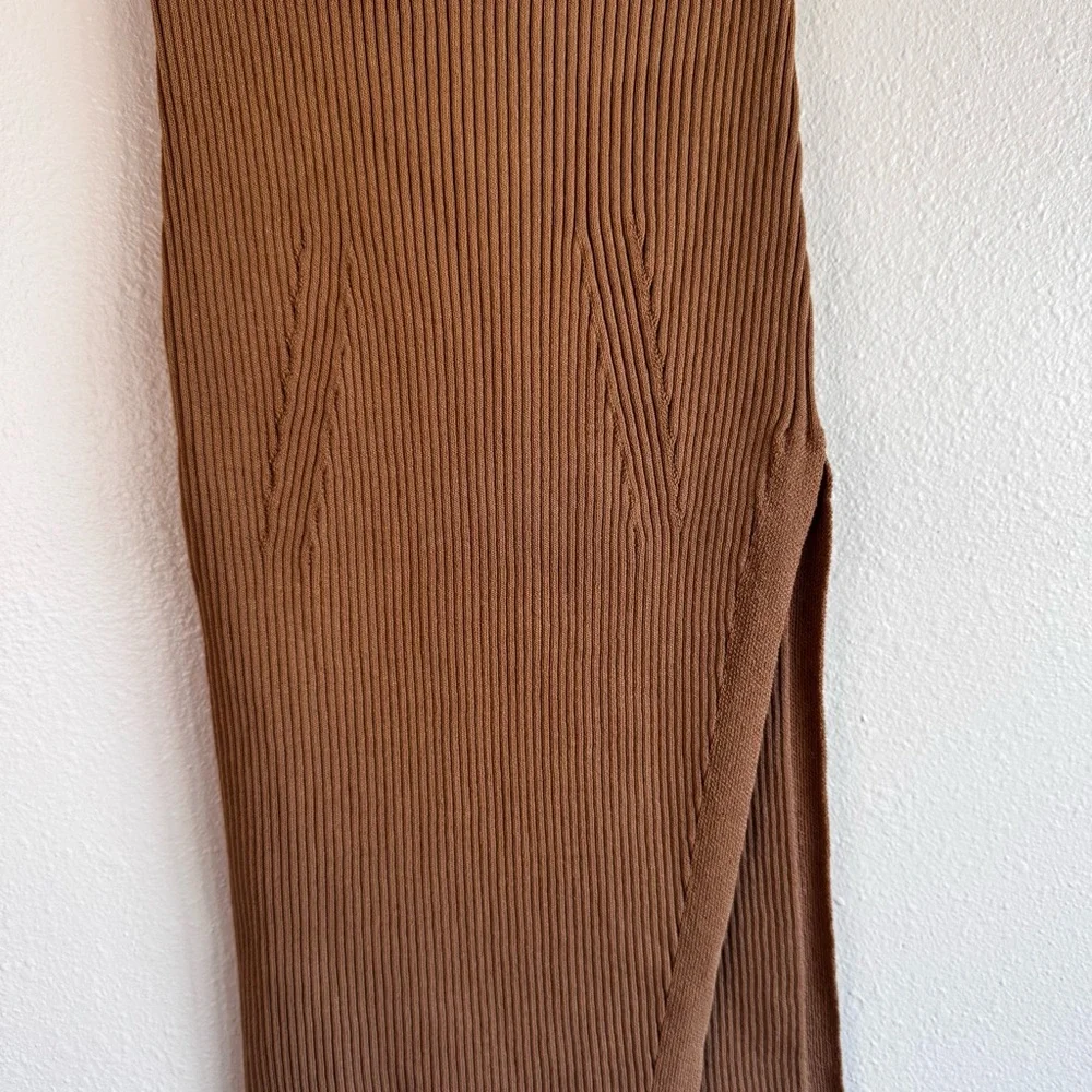 NWT Topshop Tan Ribbed Midi Pencil Skirt with Side Slit Sz4/6 Career Comfy